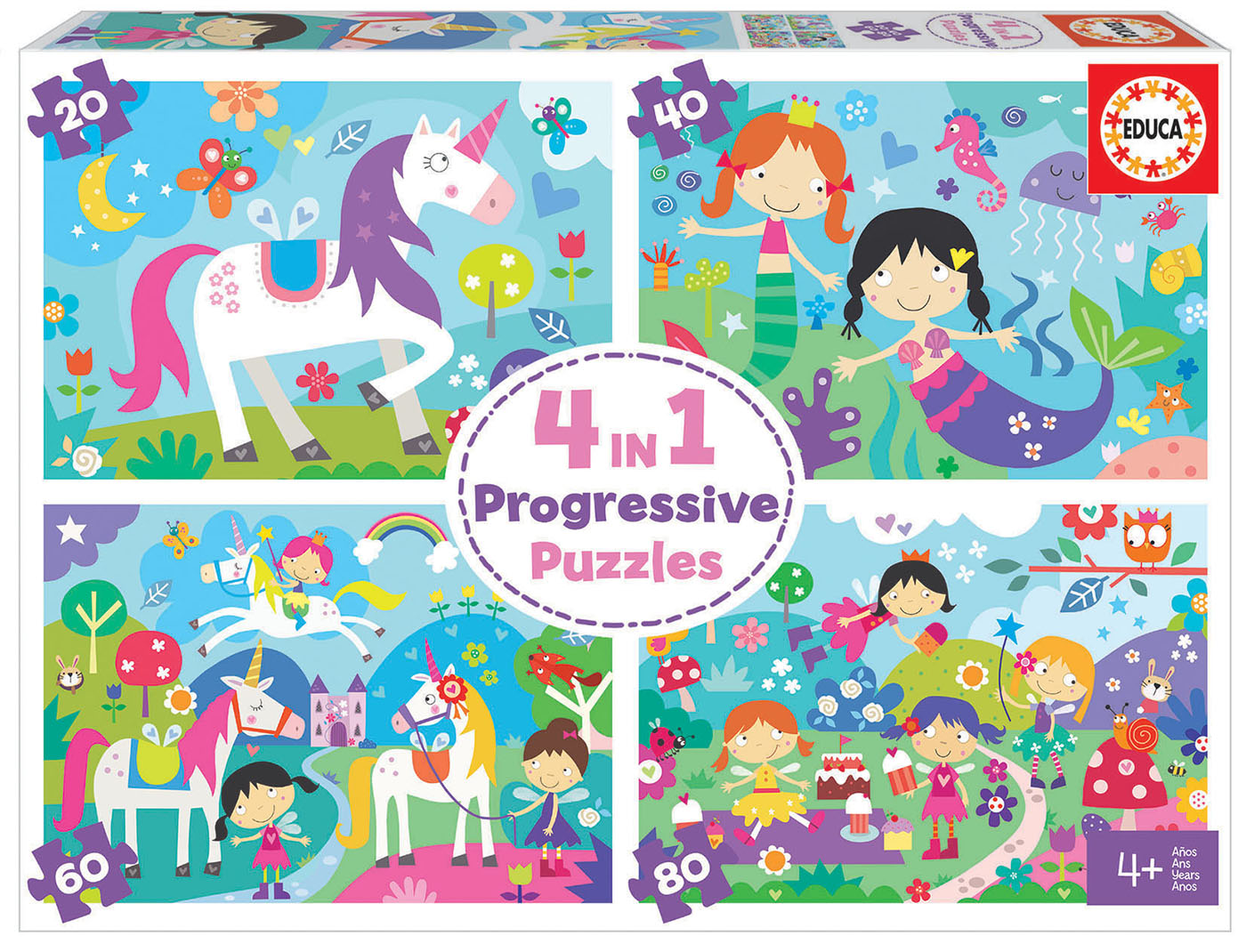 4 in a Box Puzzles. Mundo da Fantasia 20+40+60+80